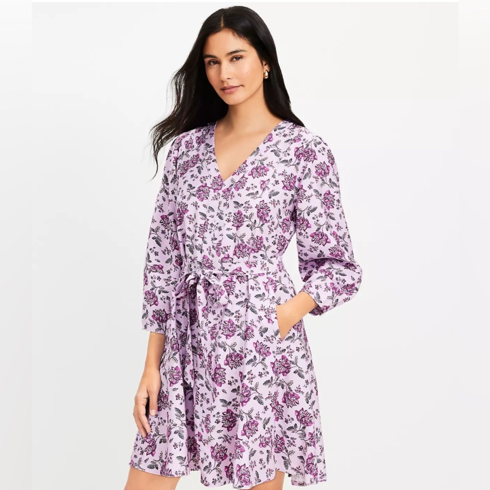NWT Loft Floral Purple V-Neck Dress